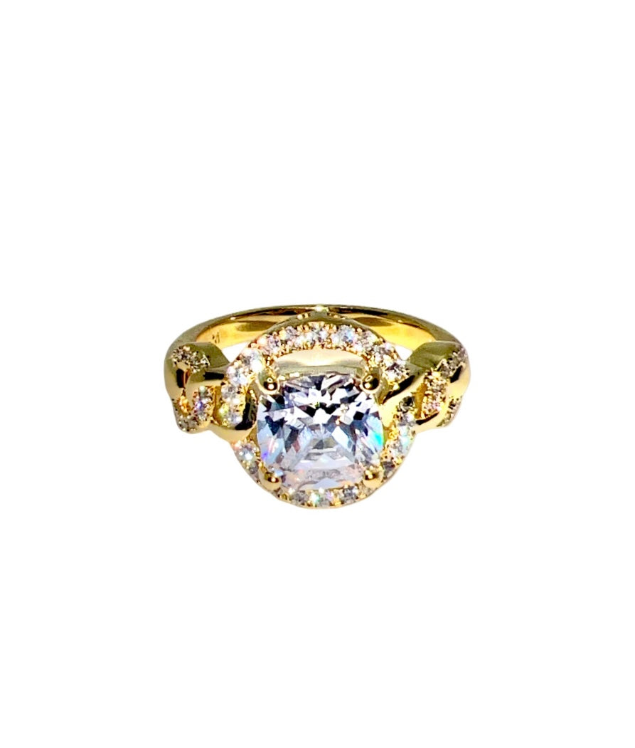 Cushion cut halo detail ring