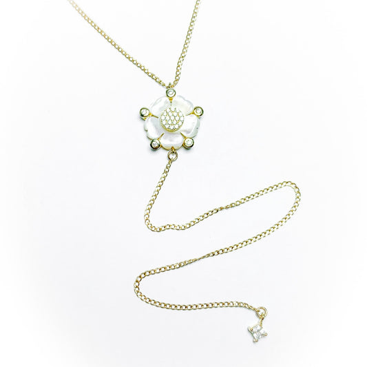 Mother of Pearl Flower Rhombus CZ Lariat